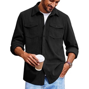 image:imageCOOFANDY Mens Corduroy Button Down Shirts Jackets Casual Long Sleeve Shacket Lightweight Overshirts with Flap PocketsBlack