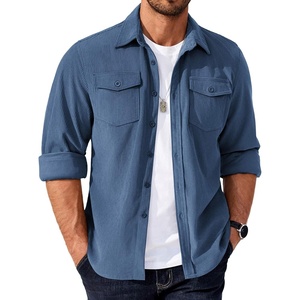 image:imageCOOFANDY Mens Corduroy Button Down Shirts Jackets Casual Long Sleeve Shacket Lightweight Overshirts with Flap PocketsGrey Blue
