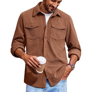 image:imageCOOFANDY Mens Corduroy Button Down Shirts Jackets Casual Long Sleeve Shacket Lightweight Overshirts with Flap PocketsLight Brown