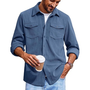 image:imageCOOFANDY Mens Corduroy Button Down Shirts Jackets Casual Long Sleeve Shacket Lightweight Overshirts with Flap PocketsNavy Blue