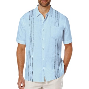 image:imageCOOFANDY Mens Cuban Guayabera Shirt Short Sleeve Linen Button Down Shirts Casual Summer Beach TopsBaby Blue