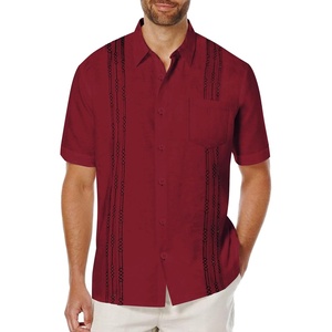 image:imageCOOFANDY Mens Cuban Guayabera Shirt Short Sleeve Linen Button Down Shirts Casual Summer Beach TopsBurgundy