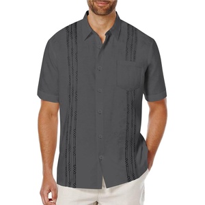 image:imageCOOFANDY Mens Cuban Guayabera Shirt Short Sleeve Linen Button Down Shirts Casual Summer Beach TopsDark Grey