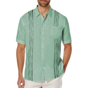 image:imageCOOFANDY Mens Cuban Guayabera Shirt Short Sleeve Linen Button Down Shirts Casual Summer Beach TopsIce Green