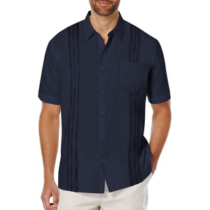 image:imageCOOFANDY Mens Cuban Guayabera Shirt Short Sleeve Linen Button Down Shirts Casual Summer Beach TopsNavy Blue
