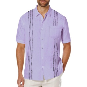 image:imageCOOFANDY Mens Cuban Guayabera Shirt Short Sleeve Linen Button Down Shirts Casual Summer Beach TopsPurple