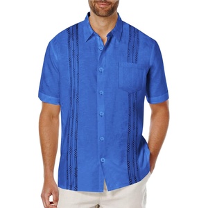 image:imageCOOFANDY Mens Cuban Guayabera Shirt Short Sleeve Linen Button Down Shirts Casual Summer Beach TopsRoyal Blue