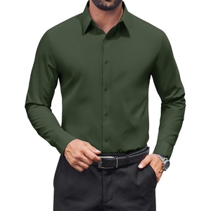 image:imageCOOFANDY Mens Dress Shirts Long Sleeve Stain Shield Button Down Shirt Regular Fit Formal Business Wedding ShirtsArmy Green