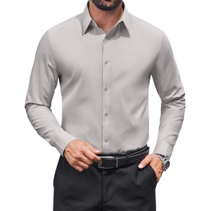 image:imageCOOFANDY Mens Dress Shirts Long Sleeve Stain Shield Button Down Shirt Regular Fit Formal Business Wedding ShirtsLight Grey