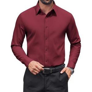 image:imageCOOFANDY Mens Dress Shirts Long Sleeve Stain Shield Button Down Shirt Regular Fit Formal Business Wedding ShirtsRed