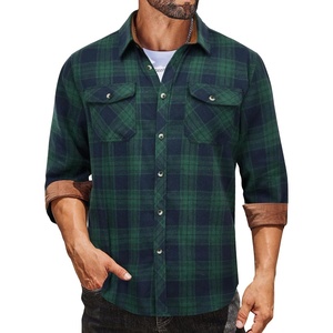 image:imageCOOFANDY Mens Fall Plaid Button Down Shirt Long Sleeve Casual Cowboy Work Shirts Lightweight Flannel Shirts Two PocketPlaidgreen
