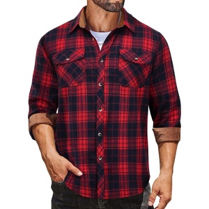 image:imageCOOFANDY Mens Fall Plaid Button Down Shirt Long Sleeve Casual Cowboy Work Shirts Lightweight Flannel Shirts Two PocketPlaidred