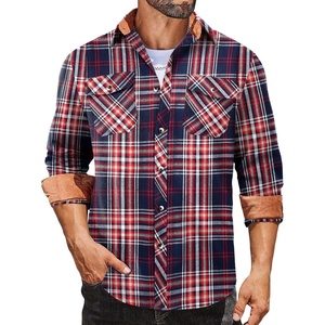 image:imageCOOFANDY Mens Fall Plaid Button Down Shirt Long Sleeve Casual Cowboy Work Shirts Lightweight Flannel Shirts Two PocketPlaidred Navy White