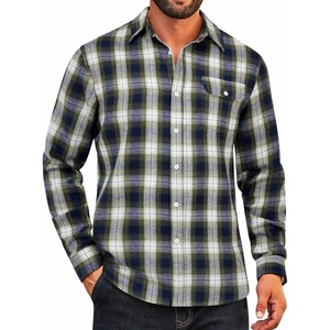 image:imageCOOFANDY Mens Flannel Plaid Shirts Long Sleeve Casual Button Down Cotton Shirt with PocketNavy Green Plaid