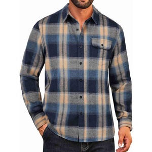 image:imageCOOFANDY Mens Flannel Plaid Shirts Long Sleeve Casual Button Down Cotton Shirt with PocketNavy Khaki Plaid