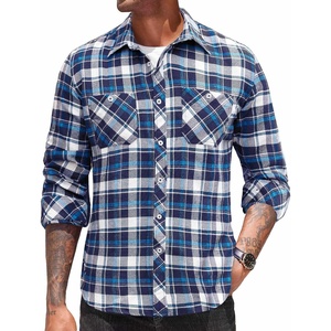image:imageCOOFANDY Mens Flannel Plaid Shirts Long Sleeve Casual Button Down Shirt with PocketsBlue White