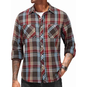 image:imageCOOFANDY Mens Flannel Plaid Shirts Long Sleeve Casual Button Down Shirt with PocketsKhaki Red Plaid
