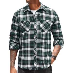 image:imageCOOFANDY Mens Flannel Plaid Shirts Long Sleeve Casual Button Down Shirt with PocketsNavy Green