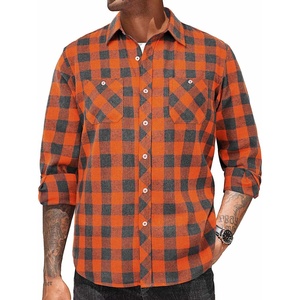 image:imageCOOFANDY Mens Flannel Plaid Shirts Long Sleeve Casual Button Down Shirt with PocketsOrange Grey Plaid