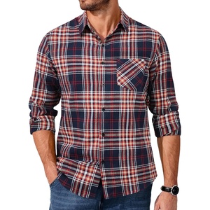 image:imageCOOFANDY Mens Flannel Shirts Long Sleeve Button Down Plaid Shirt Lightweight ShirtNavy Blue Red