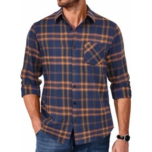 image:imageCOOFANDY Mens Flannel Shirts Long Sleeve Button Down Plaid Shirt Lightweight ShirtOrange Navy Blue