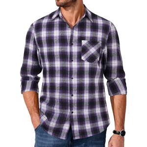 image:imageCOOFANDY Mens Flannel Shirts Long Sleeve Button Down Plaid Shirt Lightweight ShirtPurple White Black