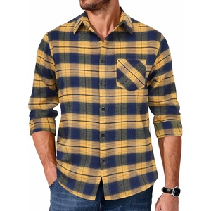 image:imageCOOFANDY Mens Flannel Shirts Long Sleeve Button Down Plaid Shirt Lightweight ShirtYellownavy Blue