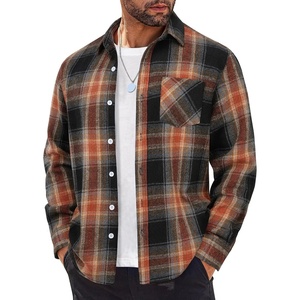 image:imageCOOFANDY Mens Flannel Shirts Long Sleeve Lightweight Plaid Shirt Casual Button Down Shirts JacketBlack Orange