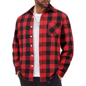 image:imageCOOFANDY Mens Flannel Shirts Long Sleeve Lightweight Plaid Shirt Casual Button Down Shirts JacketRed Black
