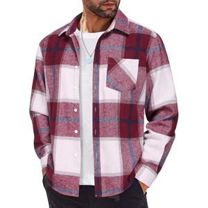 image:imageCOOFANDY Mens Flannel Shirts Long Sleeve Lightweight Plaid Shirt Casual Button Down Shirts JacketRed White