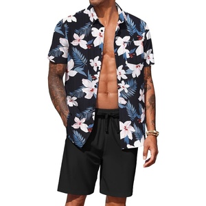 image:imageCOOFANDY Mens Hawaiian 2 Piece Outfits Floral Button Down Shirt and Shorts Vacation Outfits Summer Beach Matching SetWhite Floral Navy