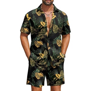 image:imageCOOFANDY Mens Hawaiian Matching Set Summer Beach 2 Piece Outfits Flower Button Down Shirts and Shorts Vacation Outfits01black