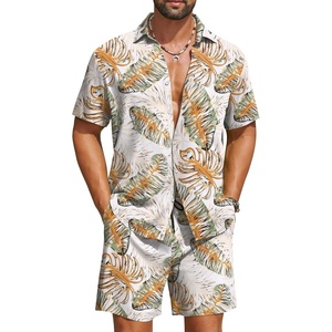 image:imageCOOFANDY Mens Hawaiian Matching Set Summer Beach 2 Piece Outfits Flower Button Down Shirts and Shorts Vacation Outfits2 Navy Blue