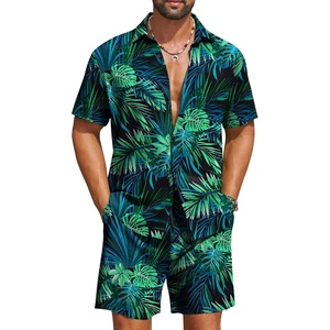 image:imageCOOFANDY Mens Hawaiian Matching Set Summer Beach 2 Piece Outfits Flower Button Down Shirts and Shorts Vacation OutfitsBlue  Green