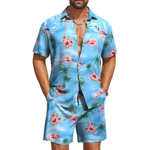 image:imageCOOFANDY Mens Hawaiian Matching Set Summer Beach 2 Piece Outfits Flower Button Down Shirts and Shorts Vacation OutfitsBlue
