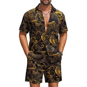 image:imageCOOFANDY Mens Hawaiian Matching Set Summer Beach 2 Piece Outfits Flower Button Down Shirts and Shorts Vacation OutfitsYellow Paisley