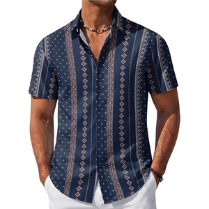 image:imageCOOFANDY Mens Hawaiian Shirt Short Sleeve Button Down Beach Vacation Shirt Retro Summer Tropical Shirts3navy Blue Retro Cuban Pattern