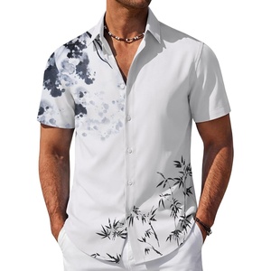 image:imageCOOFANDY Mens Hawaiian Shirt Short Sleeve Button Down Beach Vacation Shirt Retro Summer Tropical ShirtsInk Bamboo Leaves