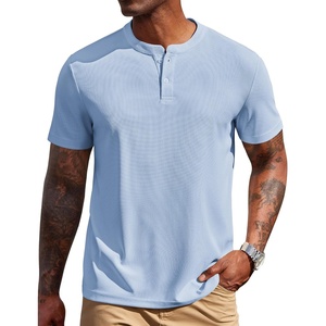 image:imageCOOFANDY Mens Henley Shirts Short Sleeve Texture Casual Button Henley Summer Classic Basic Tee ShirtsLight Blue