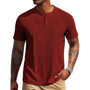 image:imageCOOFANDY Mens Henley Shirts Short Sleeve Texture Casual Button Henley Summer Classic Basic Tee ShirtsWine Red