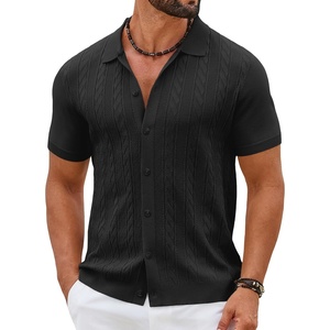 image:imageCOOFANDY Mens Knit Button Down Shirts Short Sleeve Polo Shirt Casual Vintage Summer Beach ShirtsBlack