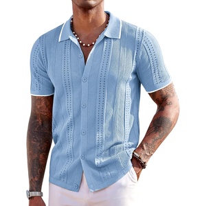 image:imageCOOFANDY Mens Knit Shirts Short Sleeve Button Down Polo Shirt Fashion Casual Summer Beach ShirtsClassic Light Blue  White