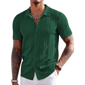 image:imageCOOFANDY Mens Knit Shirts Short Sleeve Button Down Polo Shirt Fashion Casual Summer Beach ShirtsGreen