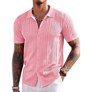 image:imageCOOFANDY Mens Knit Shirts Short Sleeve Button Down Polo Shirt Fashion Casual Summer Beach ShirtsLight Pink