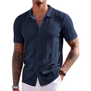 image:imageCOOFANDY Mens Knit Shirts Short Sleeve Button Down Polo Shirt Fashion Casual Summer Beach ShirtsNavy Blue