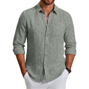 image:imageCOOFANDY Mens Long Sleeve Button Down Shirt Casual Untucked Shirts Summer Beach Wedding Linen Textured ShirtsArmy Green