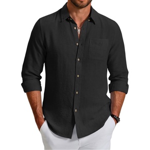 image:imageCOOFANDY Mens Long Sleeve Button Down Shirt Casual Untucked Shirts Summer Beach Wedding Linen Textured ShirtsBlack