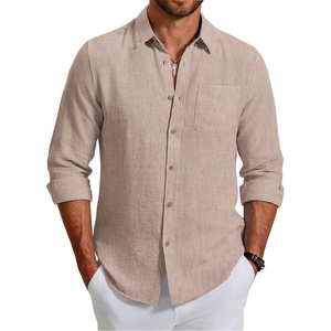image:imageCOOFANDY Mens Long Sleeve Button Down Shirt Casual Untucked Shirts Summer Beach Wedding Linen Textured ShirtsKhaki