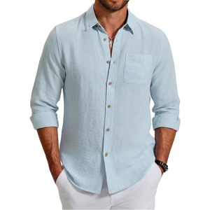 image:imageCOOFANDY Mens Long Sleeve Button Down Shirt Casual Untucked Shirts Summer Beach Wedding Linen Textured ShirtsLight Blue