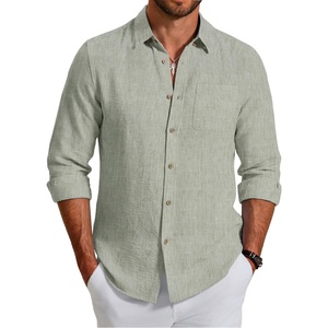 image:imageCOOFANDY Mens Long Sleeve Button Down Shirt Casual Untucked Shirts Summer Beach Wedding Linen Textured ShirtsLight Green